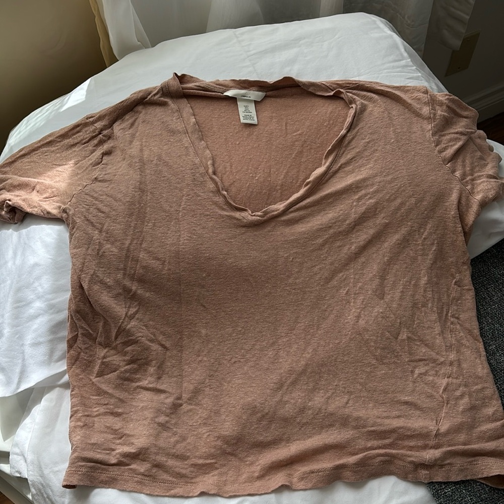 H&M Linen V-neck slub Tee